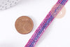Flat ribbon with purple nylon polyester glitter 9.5~10mm, jewelry making, 1 Meter, X1 G8908