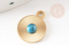 Round pendant stainless steel 201 gold turquoise cabochon 15mm, steel stone pendant, X1 G9281