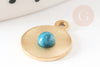 Round pendant stainless steel 201 gold turquoise cabochon 15mm, steel stone pendant, X1 G9281
