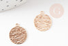 Round filigree print pendant waves pattern light golden brass 14mm, Light pendant for gold jewelry creation, X2 G9293