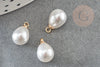 Colgante de gota de perla de imitación de latón dorado de 18 quilates de 13 mm, colgante de joyería de perlas de agua dulce de plástico, X1 G9364
