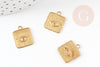 Square protective eye medal pendant in raw brass 16mm, a golden medal in raw brass X2 G9185