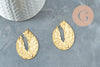 Gold-plated brass pendant, hammered hollow drop, nickel-free raw brass charms for geometric jewelry creation, 42mm, X2 G4679