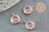 Round gold-plated brass pendant 24 carat pink crystal 10mm, DIY jewelry creation pendant, X1 - G2183