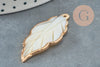 Natural mother-of-pearl leaf pendant with gold support, mother-of-pearl leaf jewelry creation, white shell, 34-45mm, X1 G3116