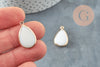 Gold natural white mother-of-pearl drop pendant 23mm, white mother-of-pearl, white shell pendant, X2 G3871