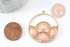 Round gold zamac pendant woven pink seed lace, nickel-free, geometric bead, 37.5mm, X2 G4131