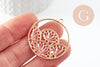 Round gold zamac pendant woven pink seed lace, nickel-free, geometric bead, 37.5mm, X2 G4131