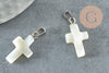 Natural white mother-of-pearl cross pendant silver zamac 22mm, shell pendant for jewelry creation, X1 G6329