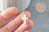 Natural white mother-of-pearl cross pendant silver zamac 22mm, shell pendant for jewelry creation, X1 G6329