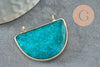 Natural jade half-moon pendant tinted turquoise golden brass 32mm, natural stone jewelry creation, X1 G1167