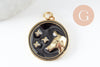 Round constellation pendant gold brass zircon black enamel, a celestial pendant of the astrological horoscope sign,23mm,X1 G3557