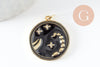 Round constellation pendant gold brass zircon black enamel, a celestial pendant of the astrological horoscope sign,23mm,X1 G3557