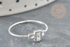 Bague fine rectangle cristal argent 925 massif, idée bijoux cadeau anniversaire x1 (G9144)