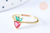 Bague fruit fraise laiton doré 16K zircons, creation bijoux,bague femme cadeau anniversaire, X1 G6567