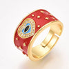 Bague réglable laiton doré émail rouge oeil protecteur 18mm, x1 (G4248)