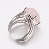 Bague réglable zamac argenté quartz rose 18mm,x1 (G5903)