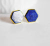 Boucles puces lapis lazulis doré 18K, x2 (G1414)