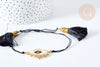 Bracelet Réglable mauvais œil noir et or 28cm cordon nylon perles rocailles tissées , bijou chance à offrir, bracelet amitié, x1 G7679
