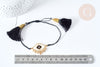 Bracelet Réglable mauvais œil noir et or 28cm cordon nylon perles rocailles tissées , bijou chance à offrir, bracelet amitié, x1 G7679