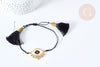 Bracelet Réglable mauvais œil noir et or 28cm cordon nylon perles rocailles tissées , bijou chance à offrir, bracelet amitié, x1 G7679