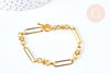 Bracelet chaîne maille rectangle trombones laiton doré 19cm fermoir T,création bijoux sans nickel, bijou à offrir, x1 G6975