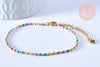 Bracelet ou collier acier doré 14k résine multicolore,chaine doree, bracelet chaîne fine,2-3mm,19cm, x1 G3774