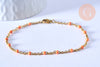 Bracelet ou collier acier doré 14k résine orange, chaine doree, bracelet chaîne fine,1.5mm,20.5cm, X1 G3709