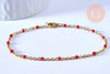 Bracelet ou collier acier doré 14k résine rouge 20.5cm, x1 (G3599)