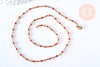 Bracelet ou collier acier doré 14k résine rouge 20.5cm, x1 (G3599)