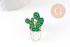 Broche Cactus zamac doré émail vert 28.5mm, x1 (G9975)