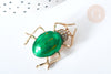 Broche Scarabée émail vert zamac doré strass blanc 39x30mm,broche dorée, décoration veste, broche insecte, x1 G8066