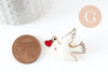 Broche colombe blanche coeur rouge zamac doré 29mm, broche dorée décoration veste, cadeau invités mariage x1 (G9460)