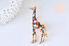 Broche girafe multicolore laiton doré émaillé,broche dorée, décoration veste, 59x25mm,x1 G5557