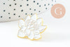 Broche pins Fleurs Lotus blanc zamac doré émail 25mm,broche dorée, décoration veste, x1 G9744