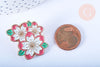 Broche pins Fleurs motif végétal doré émail blanc 30x25mm,broche dorée, décoration veste,x1 G6619