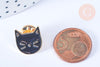 Broche pins chat noir doré émail 14mm, x1 (G6627)