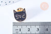 Broche pins chat noir doré émail 14mm, x1 (G6627)