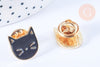 Broche pins chat noir doré émail 14mm, x1 (G6627)