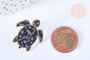 Broche pin's tortue de mer motif mystique noir doré émail 26.5x25.5mm,broche dorée, x1 G6616