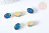 Cabochon cristal ovale bleu intense avec serti en laiton doré 14x10mm, accessoires pour création de bijoux, lot de 5 G8115