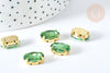 Cabochon cristal ovale vert clair avec serti en laiton doré 14x10mm, accessoires pour création de bijoux, x 5 G8112