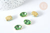 Cabochon cristal ovale vert clair avec serti en laiton doré 14x10mm, accessoires pour création de bijoux, x 5 G8112