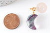 Charm Lune fluorite violette laiton doré 25-28mm, pendentif en pierre naturelle, fluorite naturel , x1 (G3544)