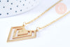 Collier losange acier inoxydable doré 14k 43cm,idée cadeau anniversaire, x1 G7140