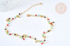 Collier réglable perles de verre facettées cœurs laiton doré 38cm, bijoux fantaisie DIY, x1, G7396