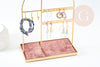 EP Présentoir à bijoux laiton doré velours vieux rose, présentoir pour rangement de bijoux, x1 G9136