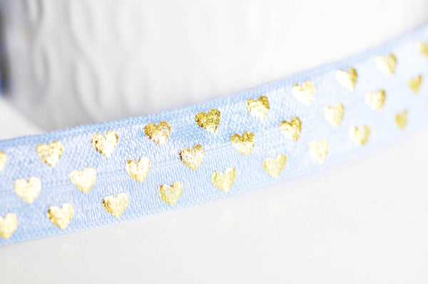 EP Ruban élastique bleu coeurs or EFJF, fabrication bijoux, bracelet EVJF,ruban mariage,fourniture créative,scrapbooking,16mm,1 mètre-G1522