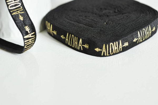 EP Ruban élastique noir or ALOHA EFJF,fabrication bijoux,bracelet EVJF,ruban mariage,fourniture créative,scrapbooking,16mm,1 mètre-G1282