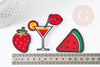 Ecusson à repasser pastèque fraise cocktail,customisation vêtement, écusson thermocollant fruit,patch brodé,57mm,x3 G1820